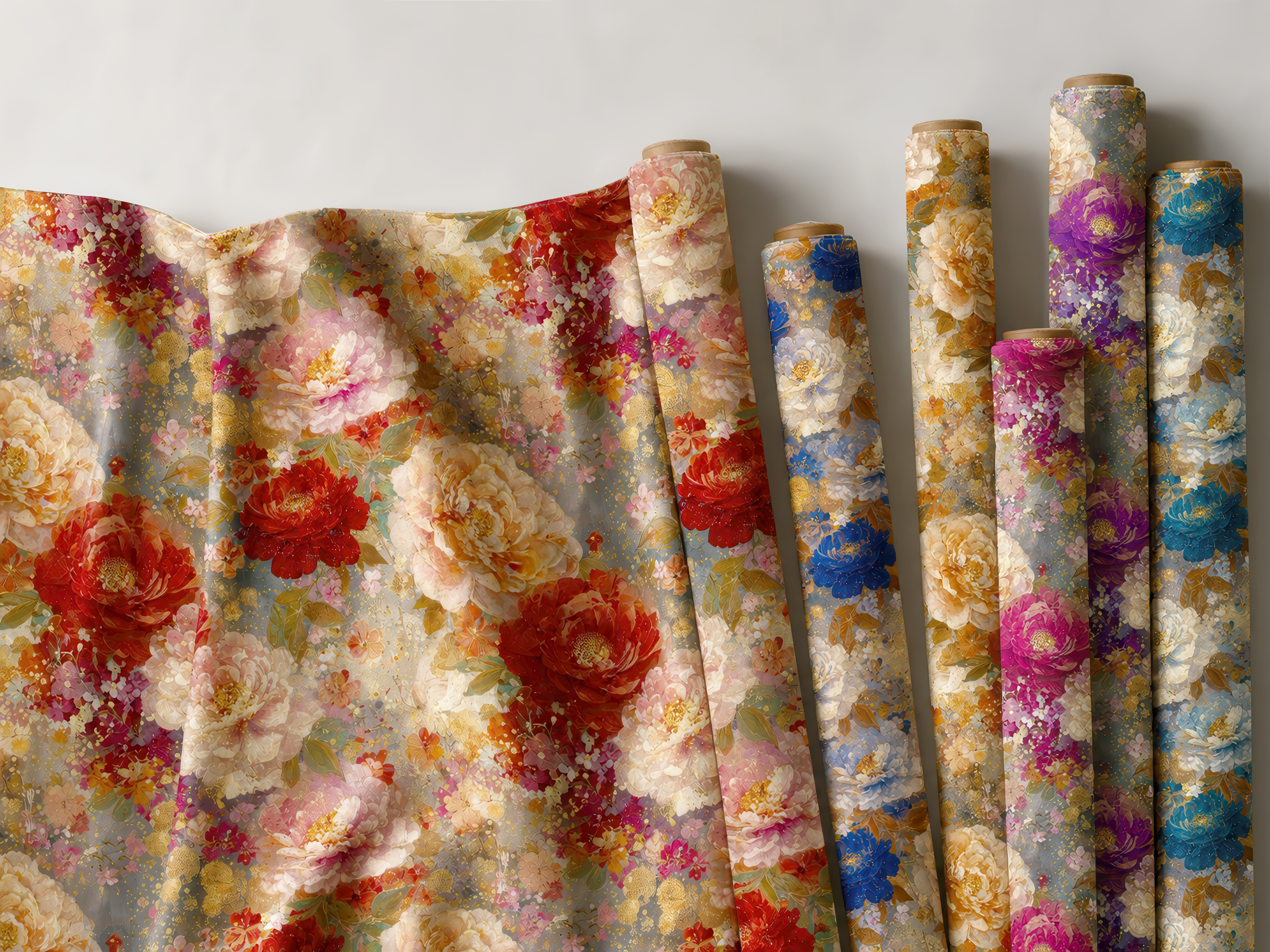 Miniberry custom printed fabric — draped floral print fabric rolls